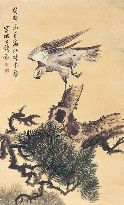 张书旂 戊寅（1938年）作 松鹰 立轴